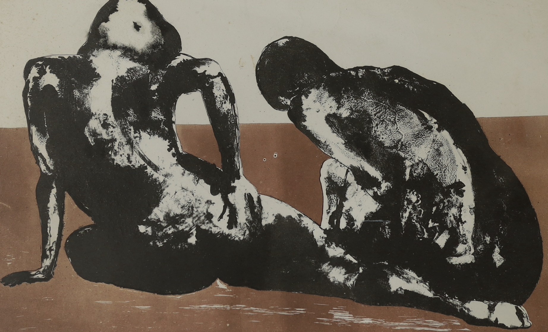 Emil Schumacher? (Modern German Abstract), lithograph, two reclining figures, unsigned, 43 x 68cm